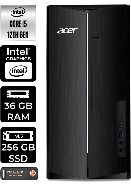 Aspire TC1760 Intel Core I5 12400 36GB 256GB SSD W11P DT.BHUEM.005 Masaüstü Bilgisayar & Per4 USB Bellek DTBHUEM005P431