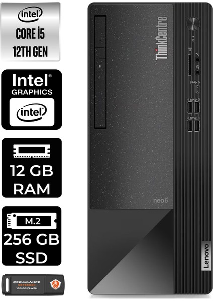 Thinkcentre Neo 50T Intel Core I5 12400 12GB 256GB SSD W11P 11SE00MJTX Masaüstü Bilgisayar & Per4 USB Bellek 11SE00MJTXP406