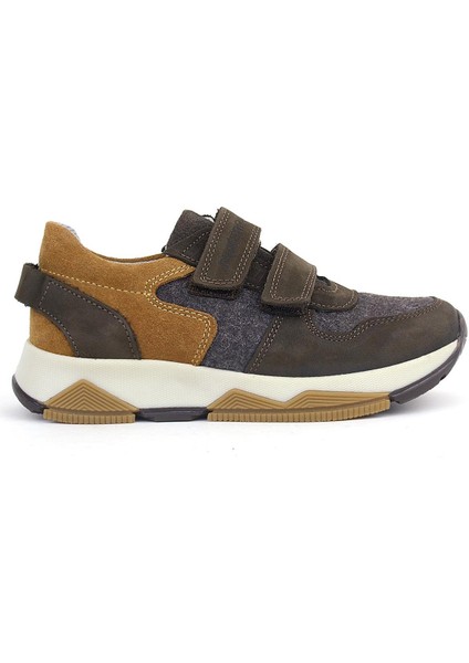Hakiki Deri Koyu Kahve Çocuk Sneakers Spor Ayakkabı