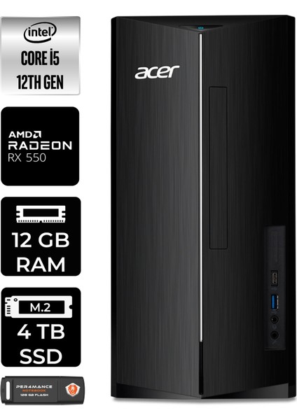 Aspire TC1760 Intel Core I5 12400 12GB 4tb SSD RX550/4GB Fdos DT.BHUEM.005 Masaüstü Bilgisayar & Per4 USB Bellek DTBHUEM005P310