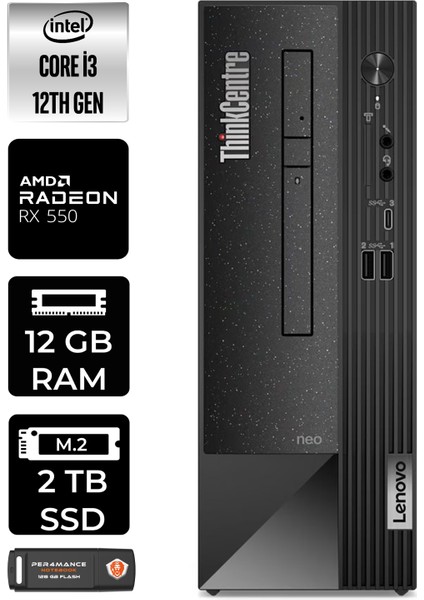 Thinkcentre Neo 50S Intel Core I3 12100 12GB 2tb SSD RX550/4GB W11H 11SX002VTX Masaüstü Bilgisayar & Per4 USB Bellek 11SX002VTXP359