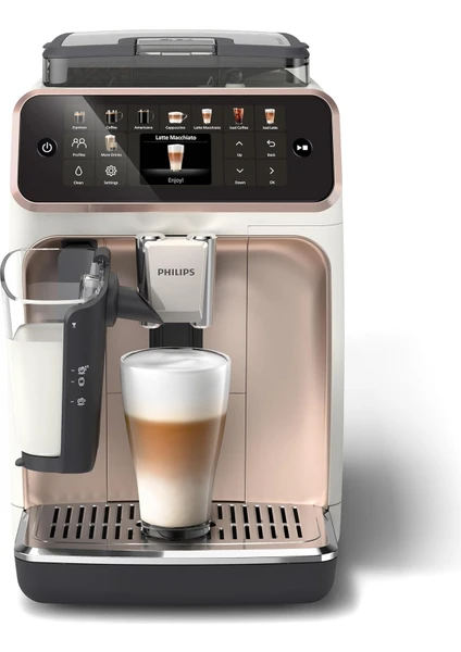 Lattego 5500 Serisi Tam Otomatik Espresso Makinesi, Silentbrew Teknolojisi, Hızlı Başlangıç. Taze Öğütülmüş Kahveden Aromatik Kahve, 20 Sıcak ve Soğuk Içecek, Beyaz Rose