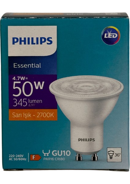 4,7W (50W) 2700K (Sarı Işık) GU10 Duylu PAR16 LED Spot (8 Adet)
