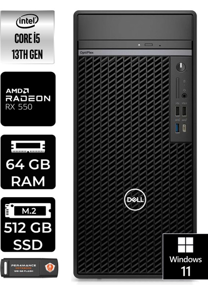 Optiplex 7010MT Intel Core I5 13500 64GB 512GB SSD RX550/4GB W11H N010O7010MTU Masaüstü Bilgisayar & PER4USB Bellek N010O7010MTUP397