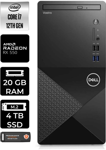 Vostro 3910MT Intel Core I7 12700 20GB 4tb SSD RX550/4GB Fdos N7600VDT3910 Masaüstü Bilgisayar & Per4 USB Bellek N7600VDT3910P320