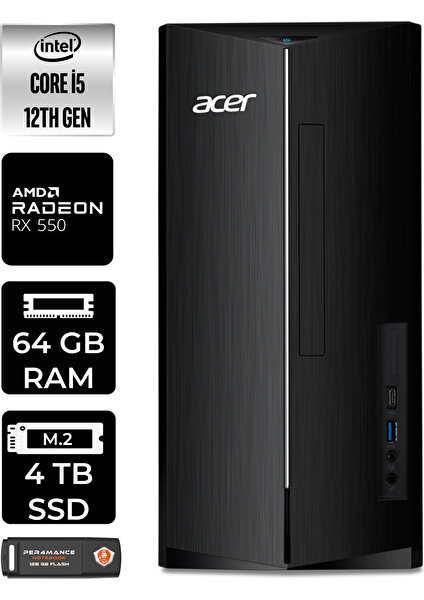 Aspire TC1760 Intel Core I5 12400 64GB 4tb SSD RX550/4GB W11P DT.BHUEM.005 Masaüstü Bilgisayar & Per4 USB Bellek DTBHUEM005P450