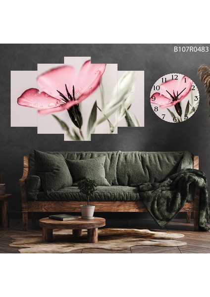 5 Parçalı Dekoratif Ahşap Duvar Tablosu ve Saati 60X124 cm