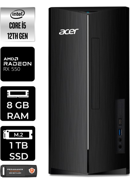 Aspire TC1760 Intel Core I5 12400 8gb 1tb SSD RX550/4GB W11P DT.BHUEM.005 Masaüstü Bilgisayar & Per4 USB Bellek DTBHUEM005P403