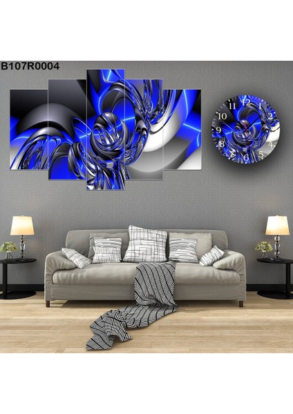 5 Parçalı Dekoratif Ahşap Duvar Tablosu ve Saati 60X124 cm