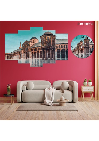 5 Parçalı Dekoratif Ahşap Duvar Tablosu ve Saati 60X124 cm