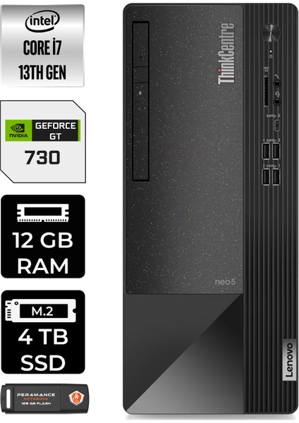 Thinkcentre Neo 50T Intel Core I7 13700 12GB 4tb SSD GT730/4GB W11P 12JD0008TR Masaüstü Bilgisayar & Per4 USB Bellek 12JD0008TRP410