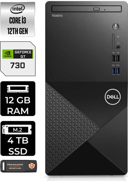 Vostro 3910MT Intel Core I3 12100 12GB 4tb SSD GT730/4GB W11P N3563VDT3910 Masaüstü Bilgisayar & Per4 USB Bellek N3563VDT3910P410