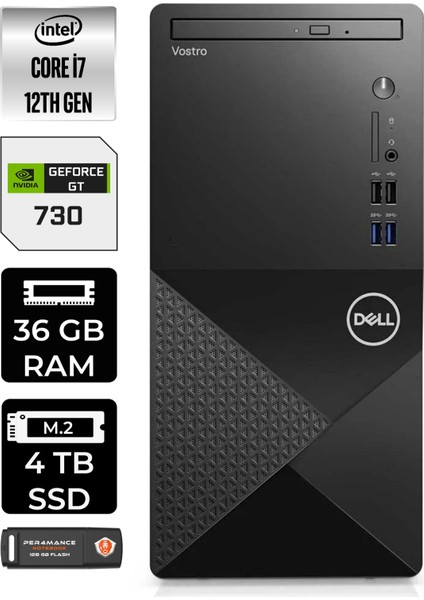 Vostro 3910MT Intel Core I7 12700 36GB 4tb SSD GT730/4GB Fdos N7600VDT3910 Masaüstü Bilgisayar & Per4 USB Bellek N7600VDT3910P335