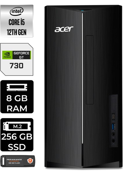 Aspire TC1760 Intel Core I5 12400 8gb 256GB SSD GT730/4GB W11H DT.BHUEM.005 Masaüstü Bilgisayar & Per4 USB Bellek DTBHUEM005P351