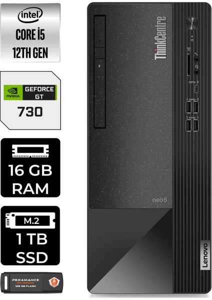 Thinkcentre Neo 50T Intel Core I5 12400 16GB 1tb SSD GT730/4GB W11P 11SE00BPTX Masaüstü Bilgisayar & Per4 USB Bellek 11SE00BPTXP413