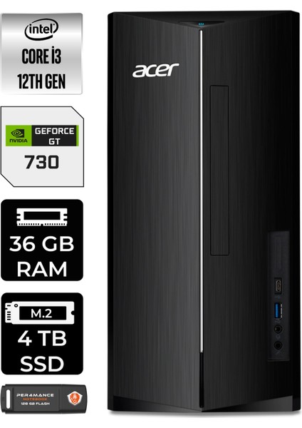 Aspire TC1760 Intel Core I3 12100 36GB 4tb SSD GT730/4GB W11H DT.BHUEM.004 Masaüstü Bilgisayar & Per4 USB Bellek DTBHUEM004P385