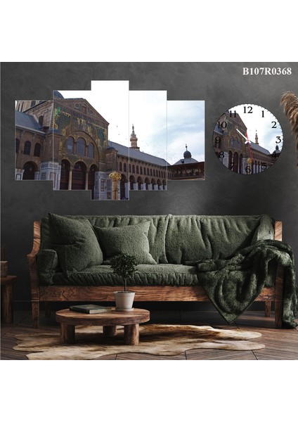 5 Parçalı Dekoratif Ahşap Duvar Tablosu ve Saati 60X124 cm