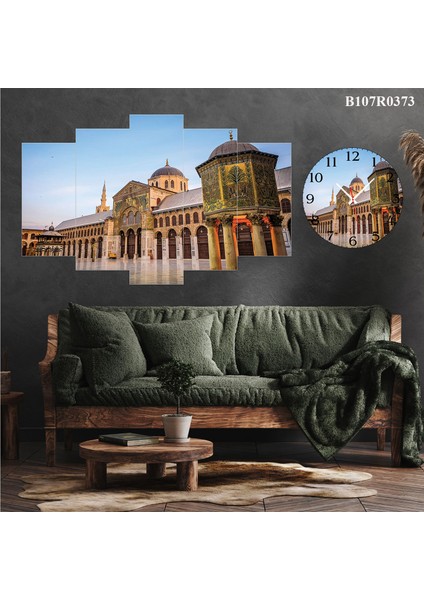 5 Parçalı Dekoratif Ahşap Duvar Tablosu ve Saati 60X124 cm