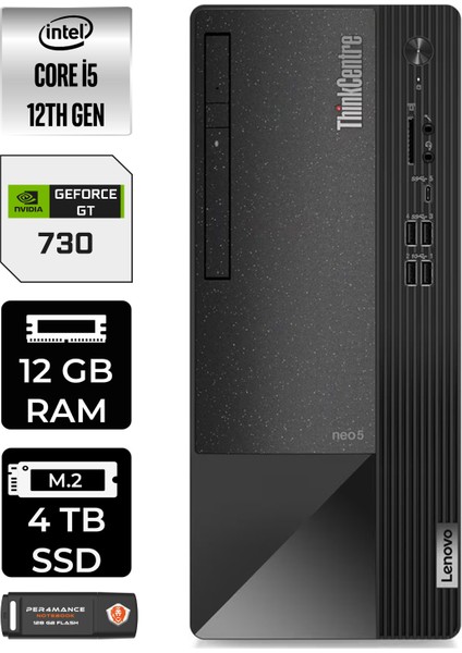 Thinkcentre Neo 50T Intel Core I5 12400 12GB 4tb SSD GT730/4GB W11P 11SE00BJTX Masaüstü Bilgisayar & Per4 USB Bellek 11SE00BJTXP410