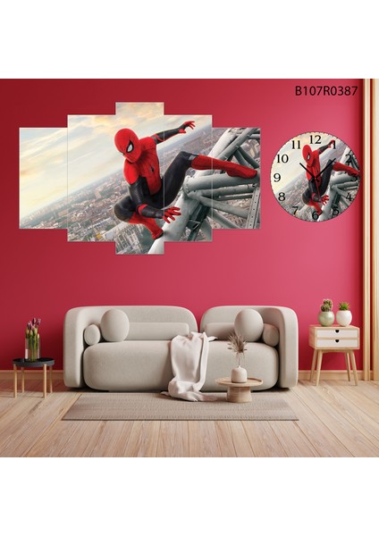 5 Parçalı Dekoratif Ahşap Duvar Tablosu ve Saati 60X124 cm