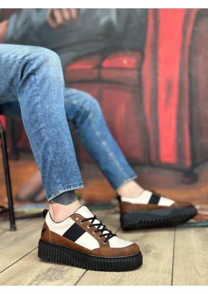 Ba0804 Boa Yüksek Siyah Taban Kahve Detaylı Bağcıklı Erkek Ayakkabı