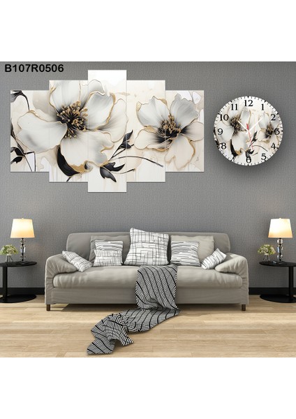 5 Parçalı Dekoratif Ahşap Duvar Tablosu ve Saati 60X124 cm