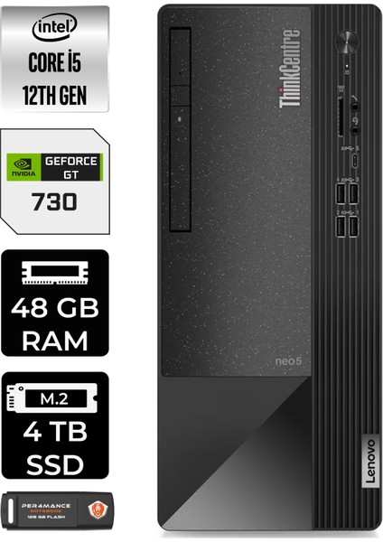 Thinkcentre Neo 50T Intel Core I5 12400 48GB 4tb SSD GT730/4GB Fdos 11SE00MJTX Masaüstü Bilgisayar & Per4 USB Bellek 11SE00MJTXP345