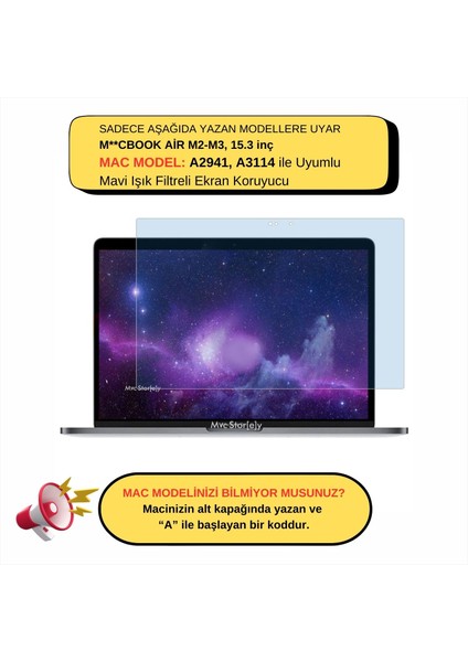 Mcstorey Macbook Air 15.3inç Ekran Koruyucu M2-M3, Anti Blue Ray (Touchıd'li Air M2-M3) A2941 A3114 ile Uyumlu