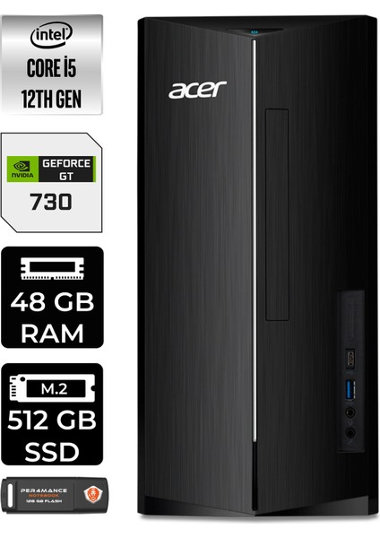 Aspire TC1760 Intel Core I5 12400 48GB 512GB SSD GT730/4GB Fdos DT.BHUEM.005 Masaüstü Bilgisayar & Per4 USB Bellek DTBHUEM005P342