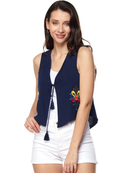 Şile Bezi Lacivert Nakışlı Yelek