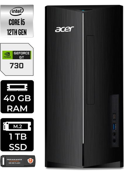 Aspire TC1760 Intel Core I5 12400 40GB 1tb SSD GT730/4GB W11H DT.BHUEM.005 Masaüstü Bilgisayar & Per4 USB Bellek DTBHUEM005P388