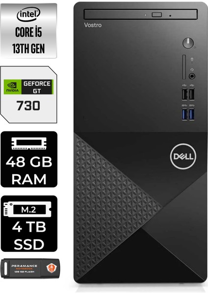 Vostro 3020 Intel Core I5 13400 48GB 4tb SSD GT730/4GB Fdos N2050VDT3020MTU Masaüstü Bilgisayar & Per4 USB Bellek N2050VDT3020MTUP345