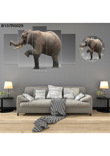 5 Parçalı Dekoratif Ahşap Duvar Tablosu ve Saati 60X124 cm
