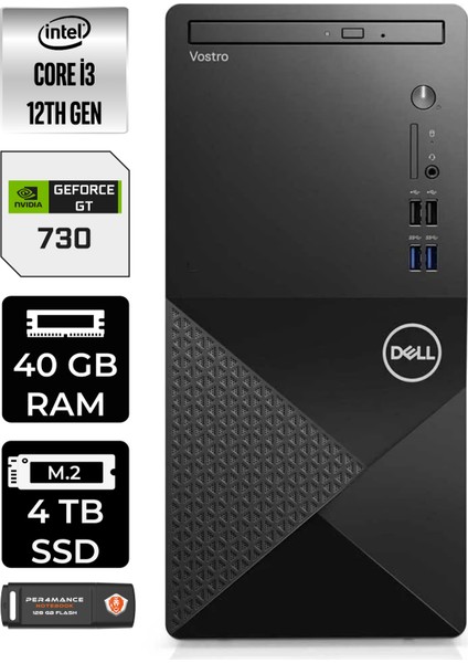 Vostro 3910MT Intel Core I3 12100 40GB 4tb SSD GT730/4GB Fdos N3563VDT3910 Masaüstü Bilgisayar & Per4 USB Bellek N3563VDT3910P340