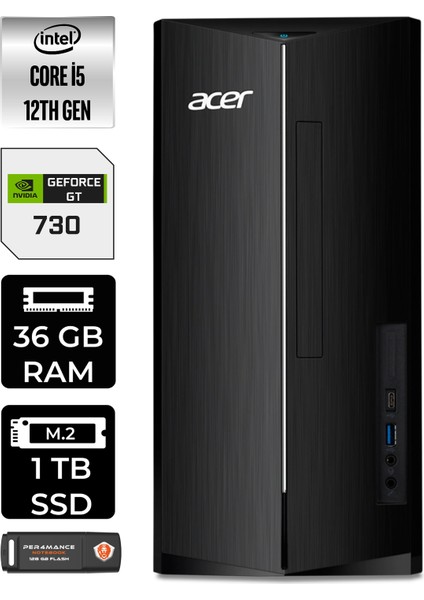 Aspire TC1760 Intel Core I5 12400 36GB 1tb SSD GT730/4GB Fdos DT.BHUEM.005 Masaüstü Bilgisayar & Per4 USB Bellek DTBHUEM005P333