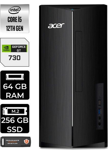 Aspire TC1760 Intel Core I5 12400 64GB 256GB SSD GT730/4GB Fdos DT.BHUEM.005 Masaüstü Bilgisayar & Per4 USB Bellek DTBHUEM005P346