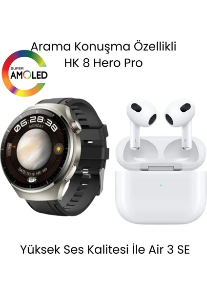 Sanal Ticaretiniz Watch Hk 8 Hero Akıllı Saat ve Air 3 Se Bluetooth Kulaklık