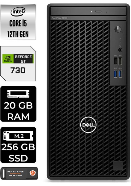 Optiplex 3000MT Intel Core I5 12500 20GB 256GB SSD GT730/4GB W11H N010O3000MTAC Masaüstü Bilgisayar & Per4 USB Bellek N010O3000MTACP366