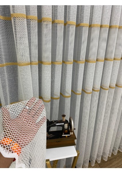 Milano Gold Altın Ara Bantlı Yeni Tasarım 2kat Pileli Tül Perde