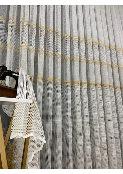 Milano Gold Altın Ara Bantlı Yeni Tasarım 2kat Pileli Tül Perde fırsatları