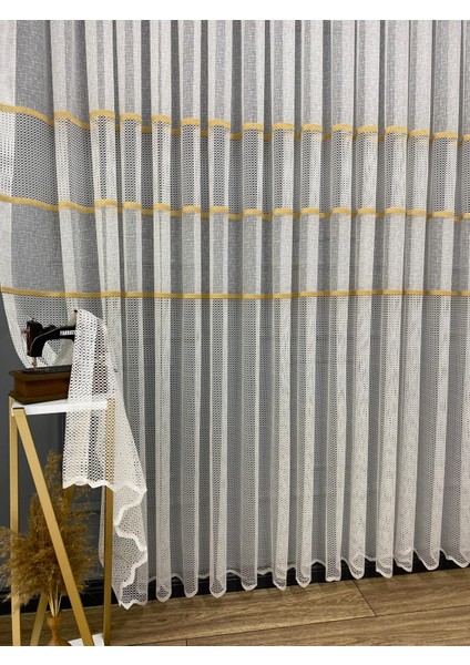 Milano Gold Altın Ara Bantlı Yeni Tasarım 2kat Pileli Tül Perde indirimleri