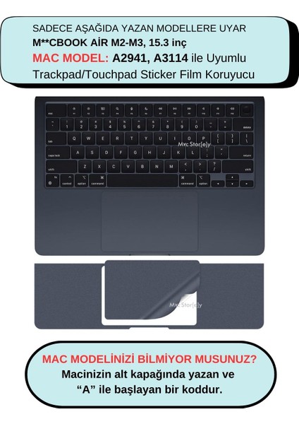 Macbook Air 15.3 Inç M2-M3, Touchpad Sticker Film Koruyucu (2023-2024) A2941 A3114 ile Uyumlu