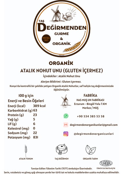 Taş Değirmenden Gurme & Organik Organik Atalık Nohut Unu (Gluten Içermez) - 300 Gram