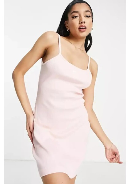Sportswear Essential Ribbed Dar Kesim Pembe Kadın Elbise