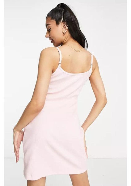 Sportswear Essential Ribbed Dar Kesim Pembe Kadın Elbise