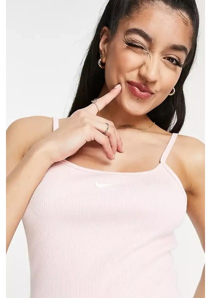 Sportswear Essential Ribbed Dar Kesim Pembe Kadın Elbise