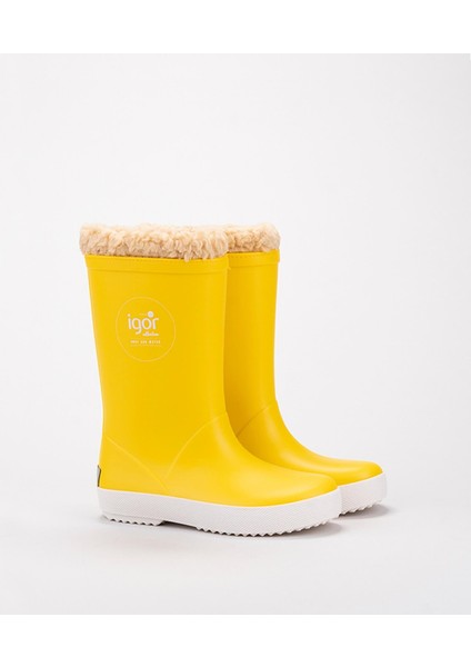 W10207 Sarı Yağmur Çizmesi Borreguito Kürklü Silikon/Plastik Düz Topuklu Erkek Çocuk İçin