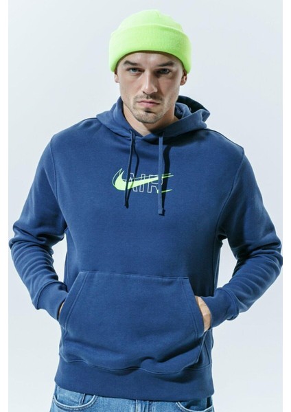 Air Sportswear Clup Hoodie Blue Standart Fit Kesim Lacivert Erkek Swatshrit