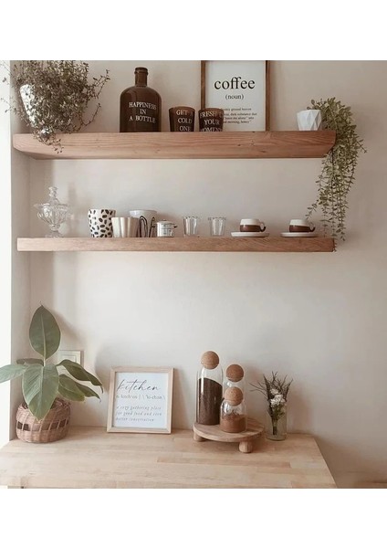 Dekoratif Doğal Ahşap 2’li Takım 50x15x4 cm (Gizli Aparatlı Raf)