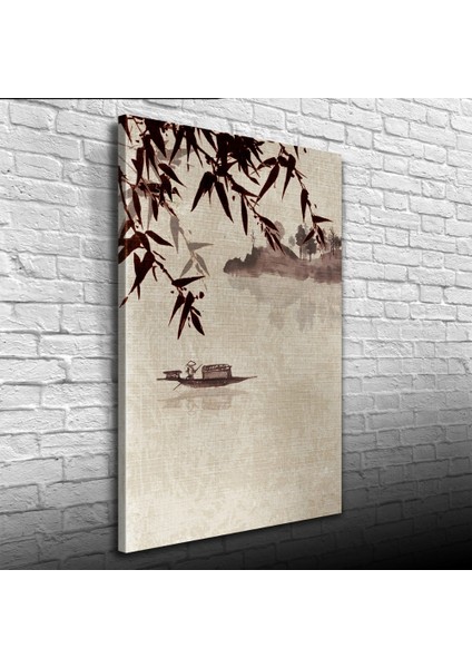 Nehirdeki Çinli Kayıkçı Suluboya Kanvas Tablo 50 x 70 fiyatları